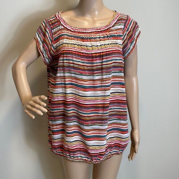 LOFT Ann Taylor colorful striped short sleeve top size M - Picture 1 of 7